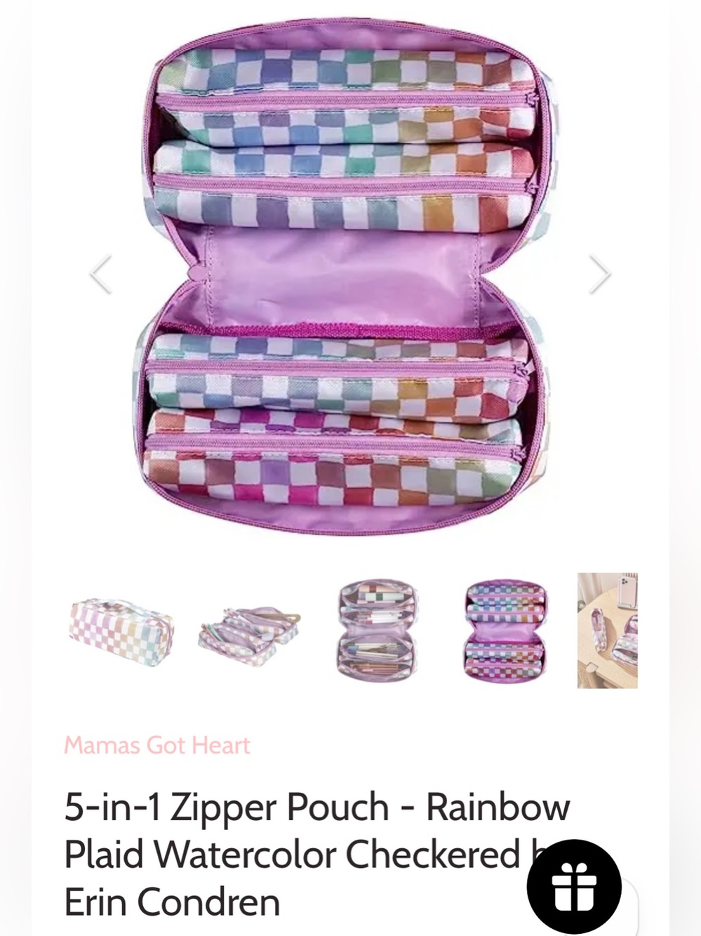 Erin Condren 5-in-1 Rainbow Plaid Zipper Pouch Organizer